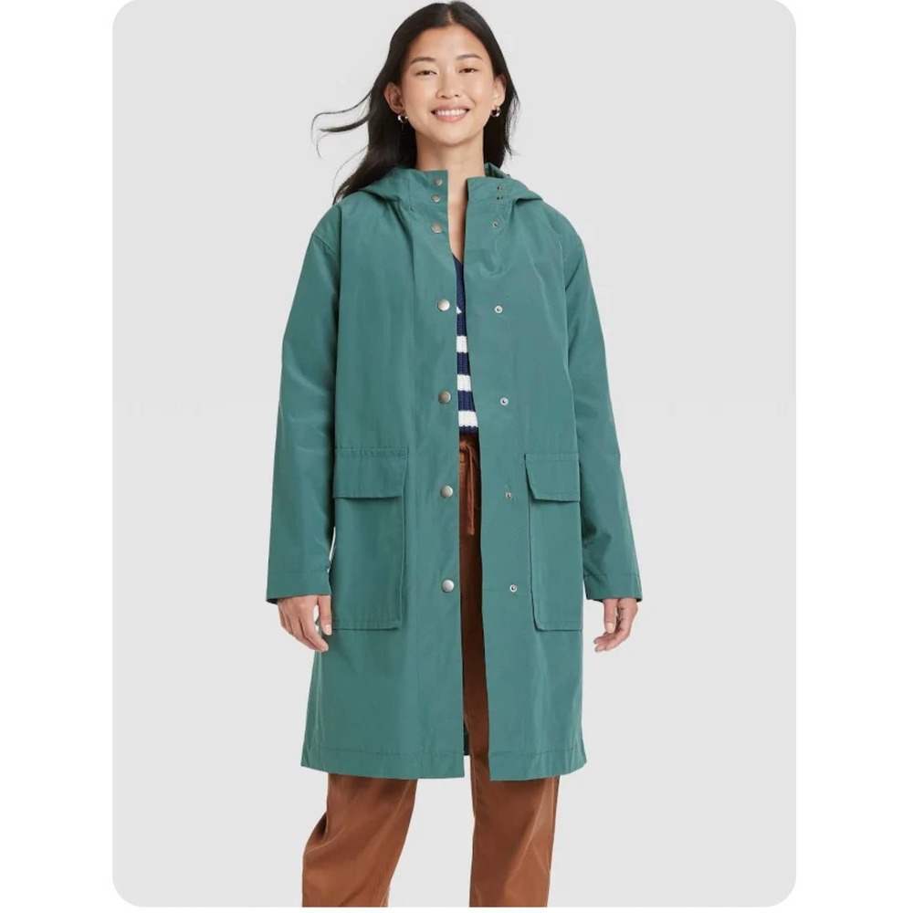 NWT A New Day Women’s Green Water Resistant Trench Coat Jacket - Picture 6 of 7
